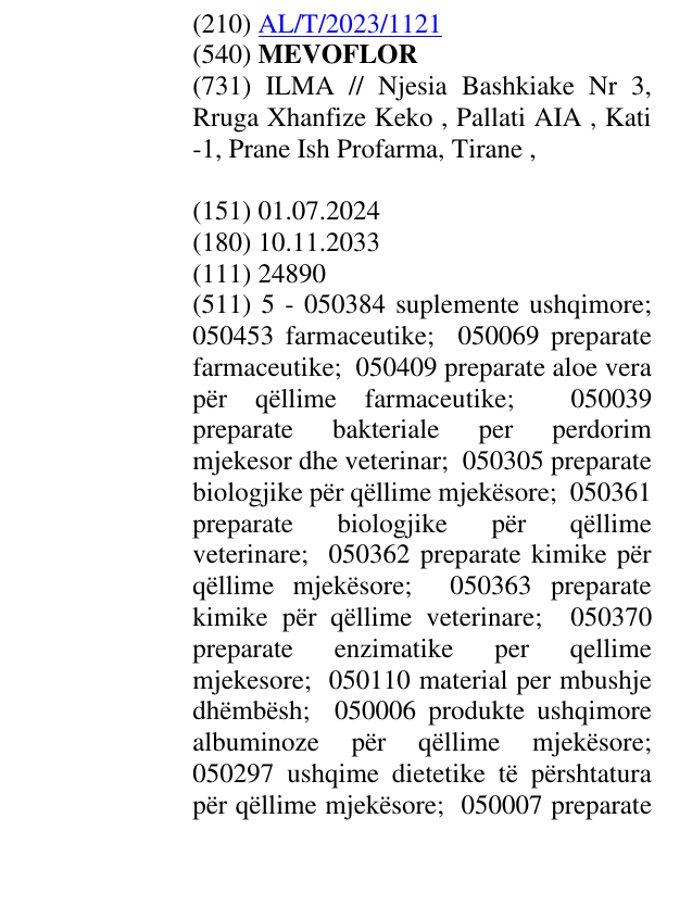 Zëri i markës MEVOFLOR në buletin