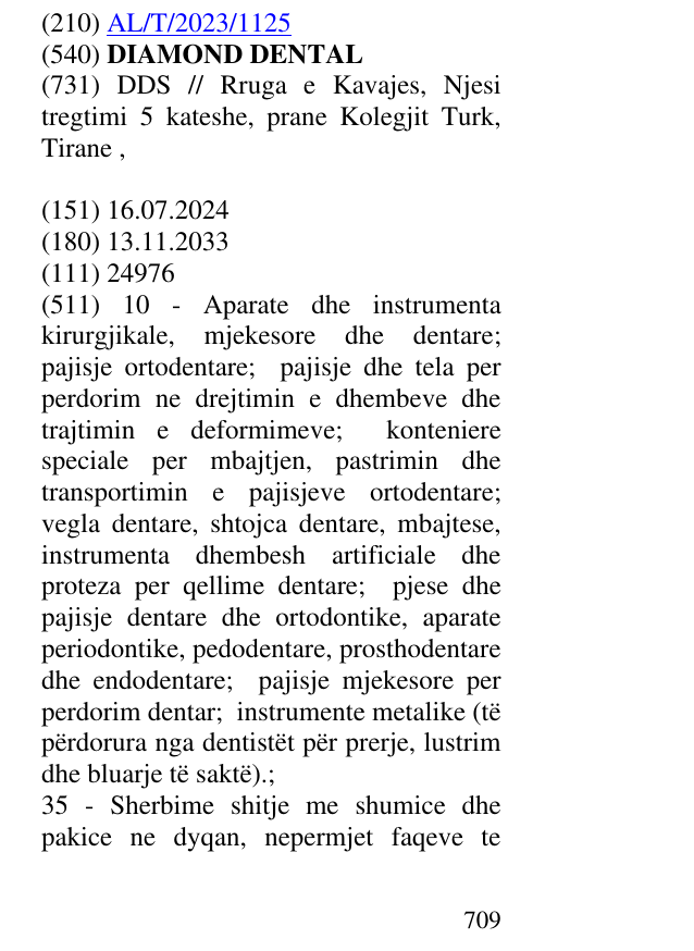 Zëri i markës DIAMOND DENTAL në buletin