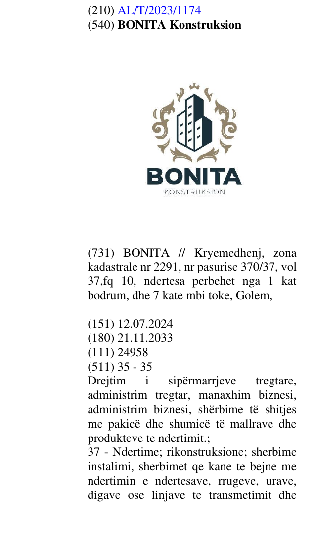 Zëri i markës BONITA Konstruksion në buletin