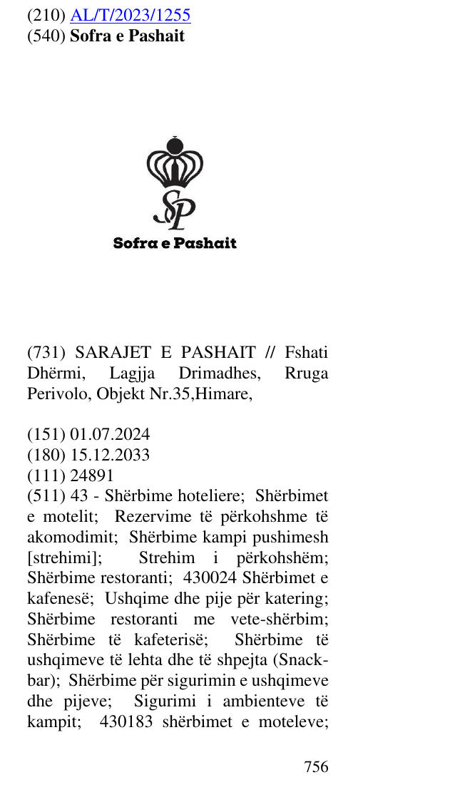Zëri i markës Sofra e Pashait në buletin