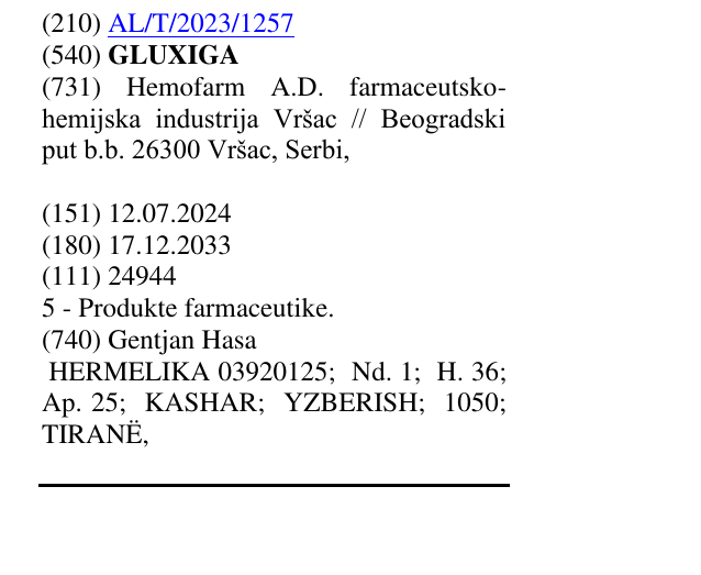 Zëri i markës GLUXIGA në buletin