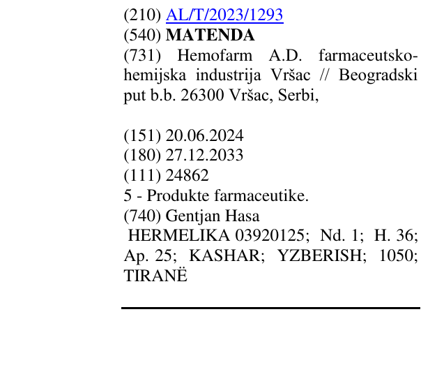 Zëri i markës MATENDA në buletin