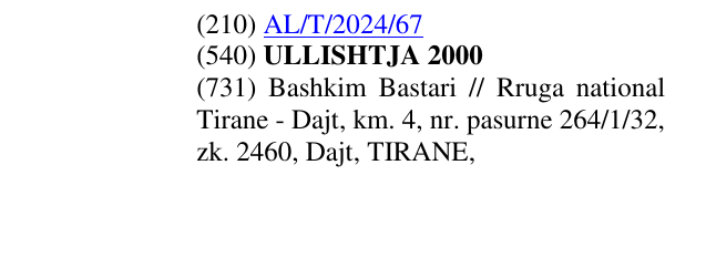 Zëri i markës ULLISHTJA 2000 në buletin