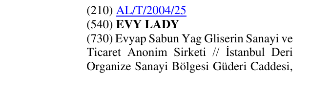 Zëri i markës EVY LADY në buletin