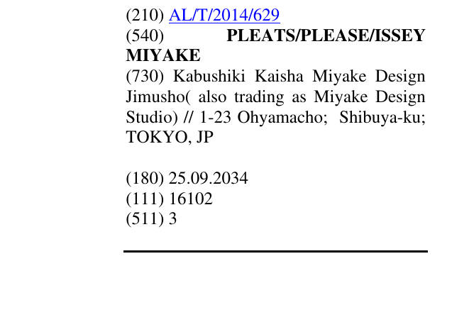 Zëri i markës PLEATS/PLEASE/ISSEY MIYAKE në buletin