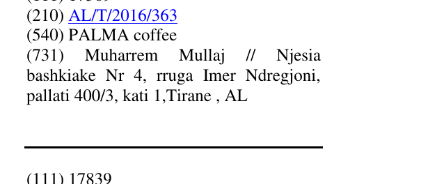 Zëri i markës PALMA coffee në buletin