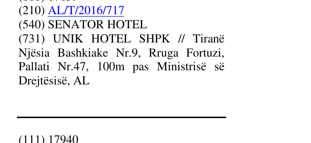 Zëri i markës SENATOR HOTEL në buletin