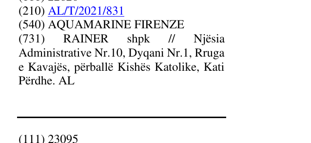 Zëri i markës AQUAMARINE FIRENZE në buletin