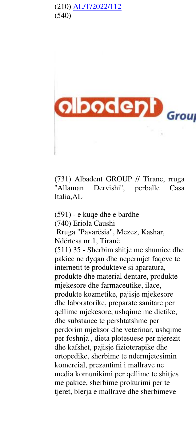 Zëri i markës albadent Group në buletin