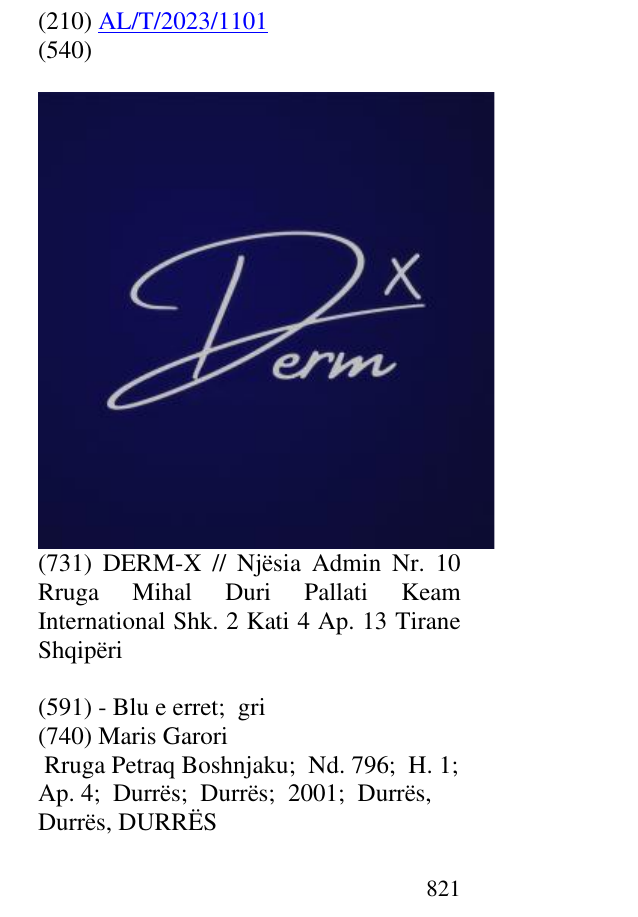 Zëri i markës DERMX në buletin