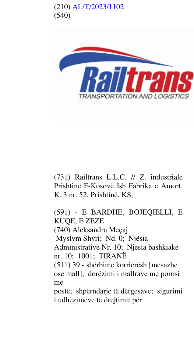 Zëri i markës RAILTRANS TRANSPORTATION AND LOGISTICS në buletin