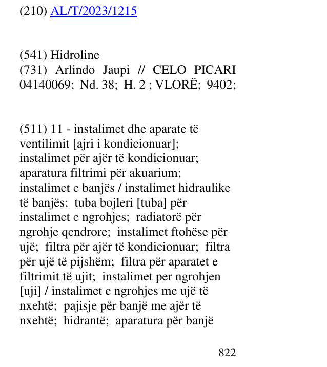 Zëri i markës Hidroline në buletin