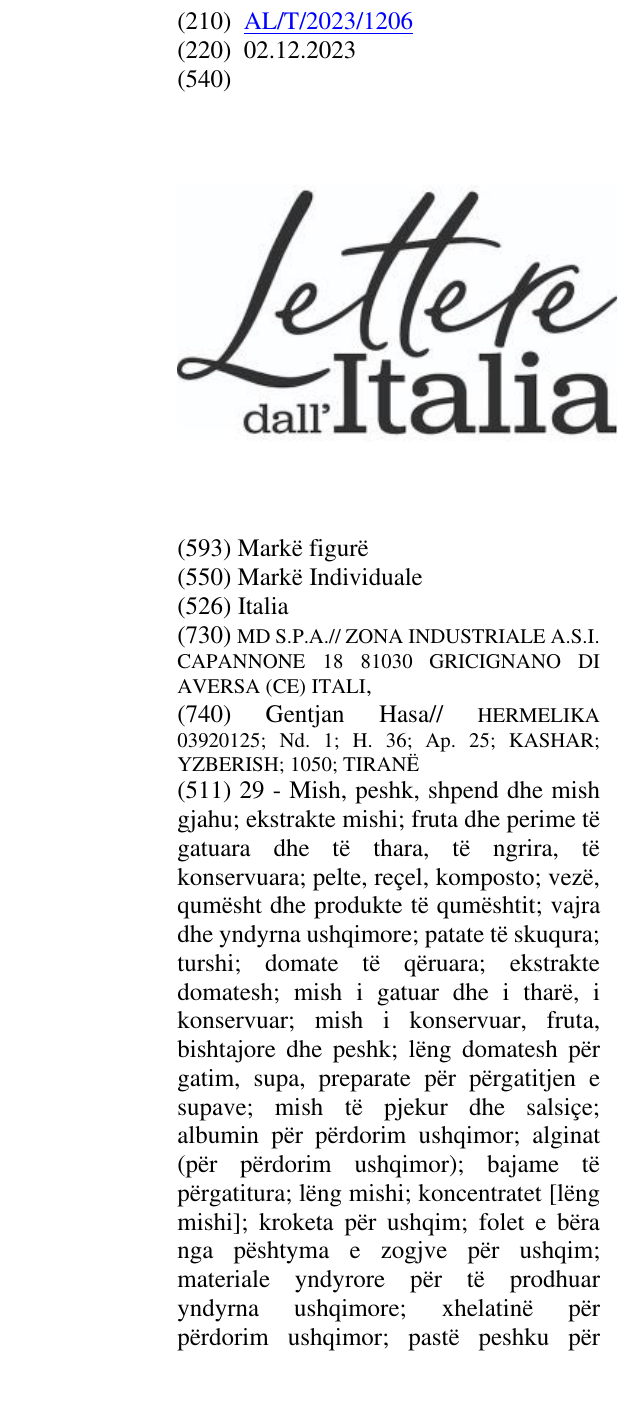 Zëri i markës Italia në buletin