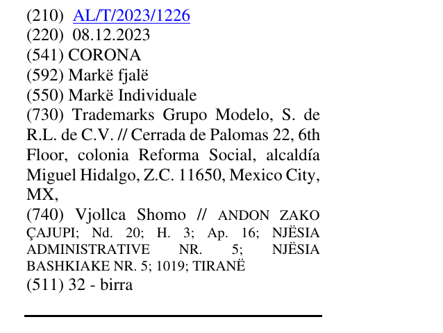 Zëri i markës CORONA në buletin