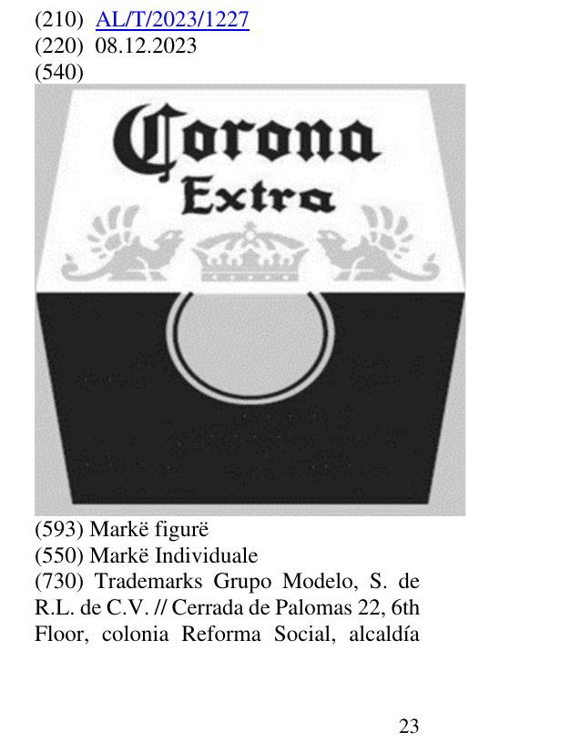 Zëri i markës CORONA EXTRA në buletin