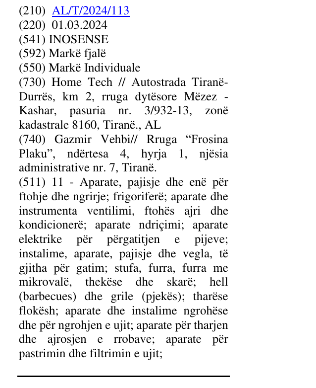 Zëri i markës INOSENSE në buletin