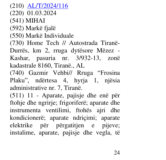 Zëri i markës MIHAI në buletin