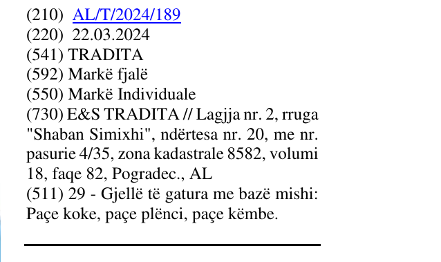 Zëri i markës TRADITA në buletin