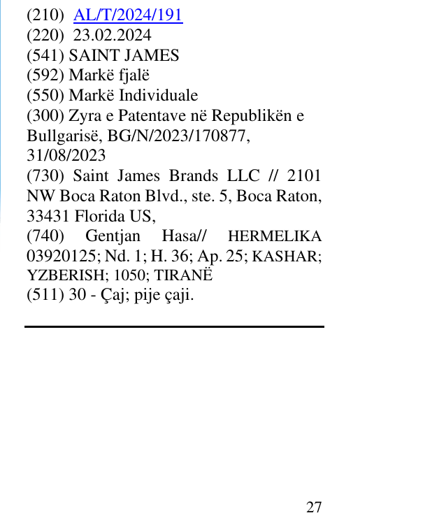 Zëri i markës SAINT JAMES në buletin