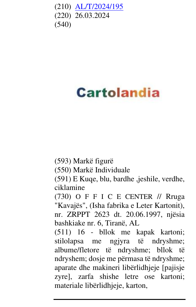 Zëri i markës Cartolandia në buletin