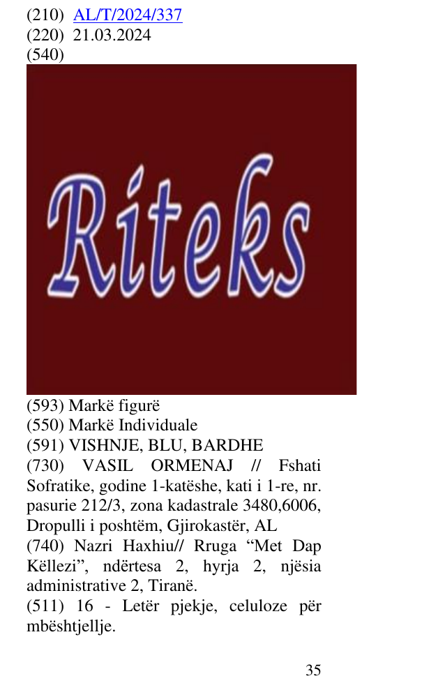 Zëri i markës RITEKS në buletin