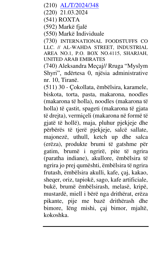 Zëri i markës ROXTA në buletin