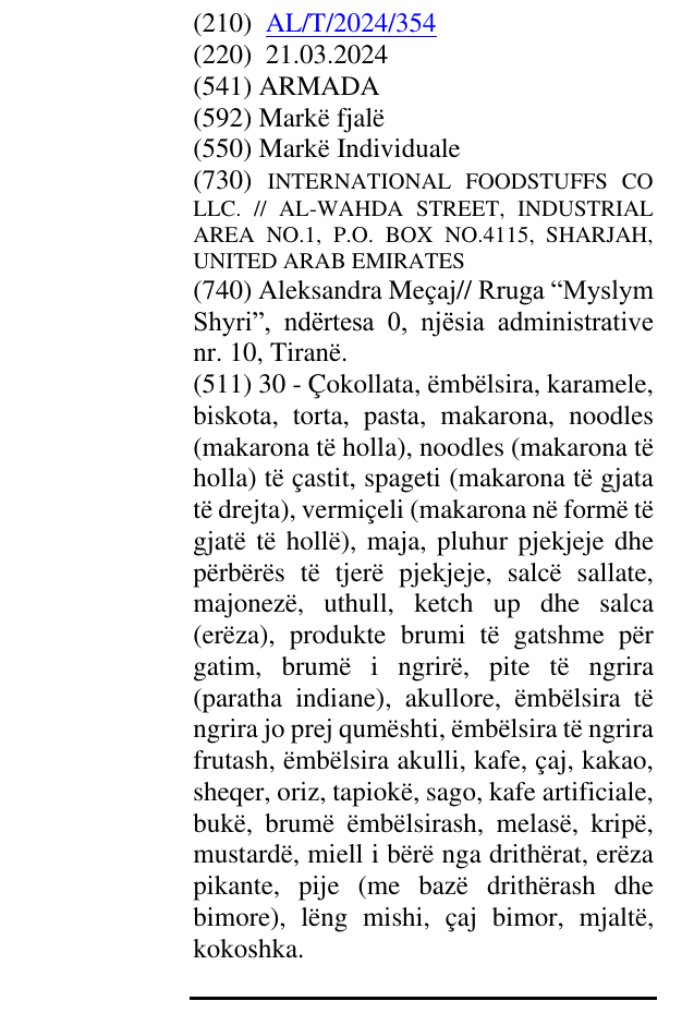 Zëri i markës ARMADA në buletin
