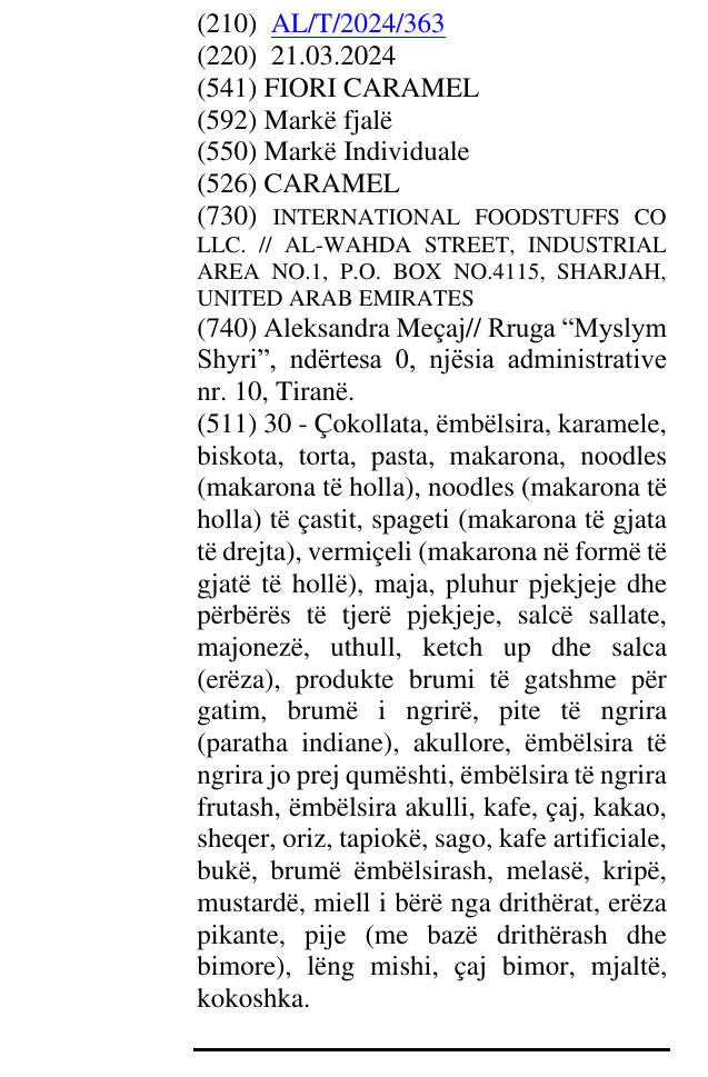 Zëri i markës CARAMEL në buletin
