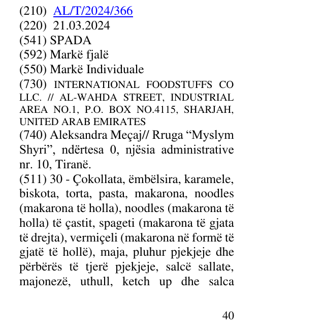 Zëri i markës SPADA në buletin