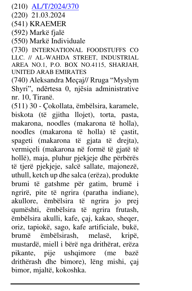 Zëri i markës KRAEMER në buletin