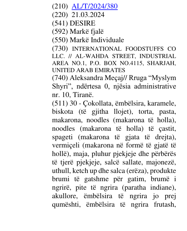 Zëri i markës DESIRE në buletin