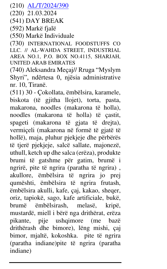 Zëri i markës DAY BREAK në buletin