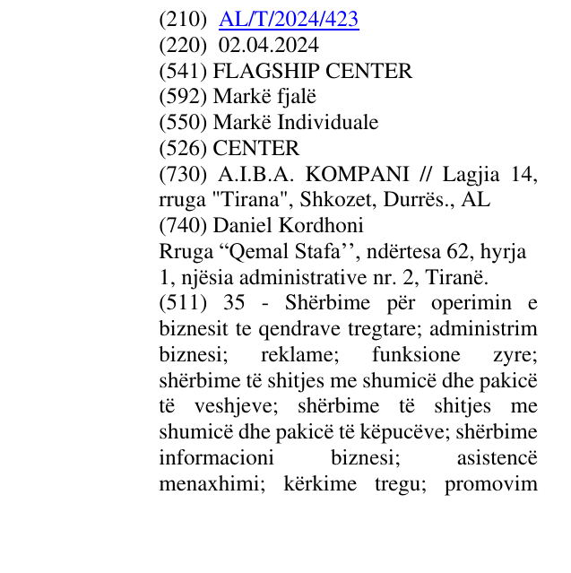 Zëri i markës CENTER në buletin