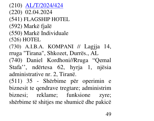Zëri i markës HOTEL në buletin
