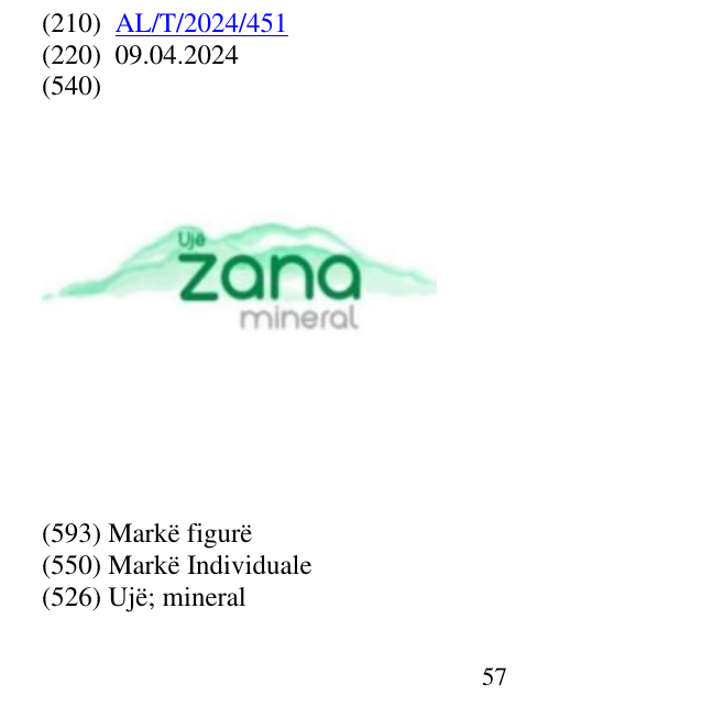 Zëri i markës Ujë; mineral 58 në buletin