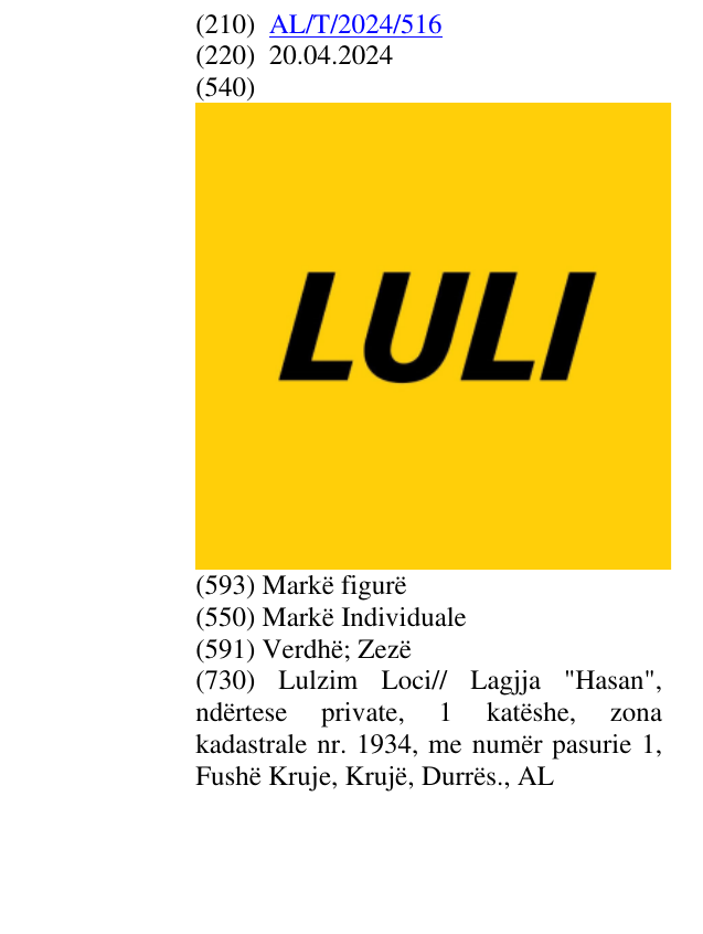 Zëri i markës LULI në buletin