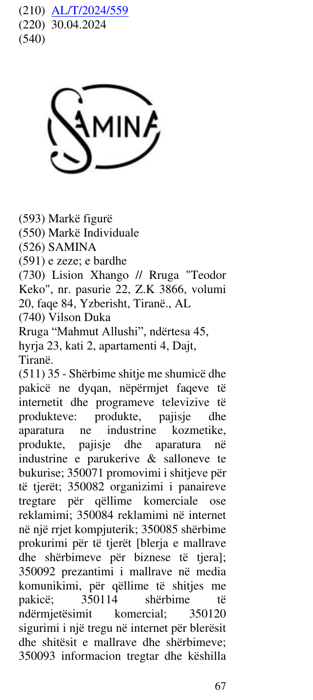 Zëri i markës SAMINA në buletin