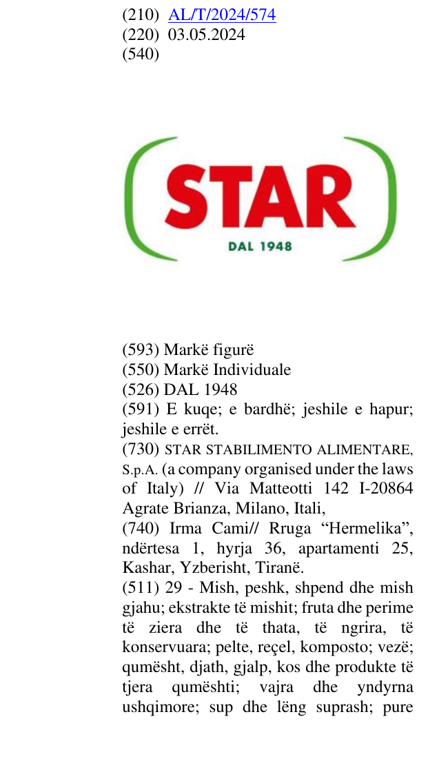 Zëri i markës DAL 1948 në buletin