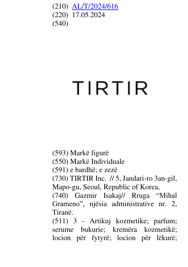 Zëri i markës TIRTIR në buletin