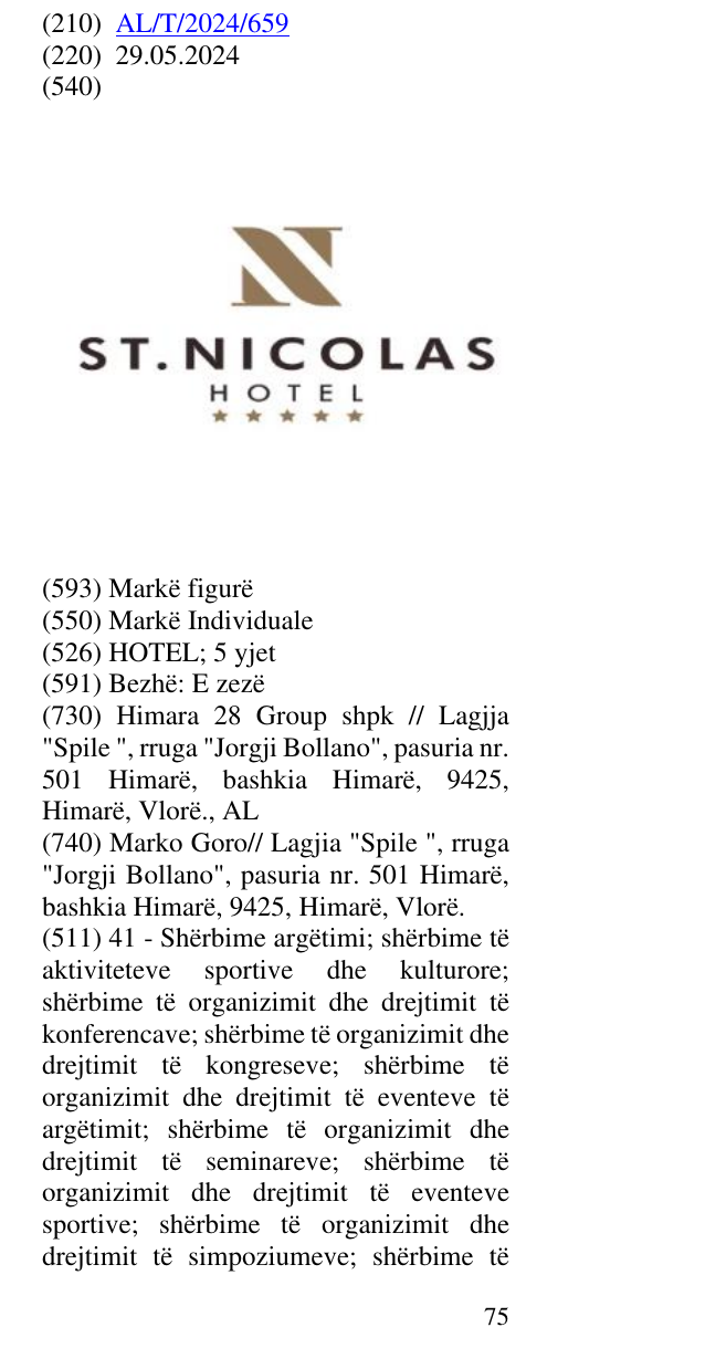 Zëri i markës HOTEL; 5 yjet në buletin