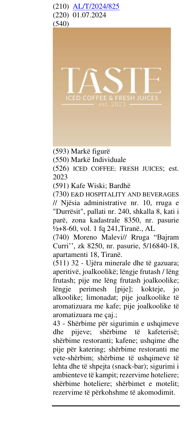 Zëri i markës ICED COFFEE; FRESH JUICES; est. 2023 në buletin