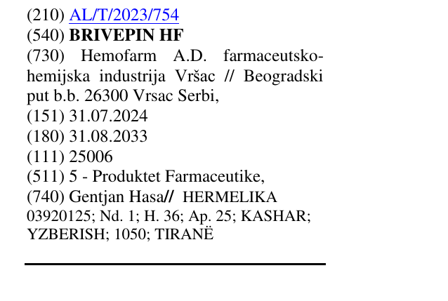 Zëri i markës BRIVEPIN HF në buletin