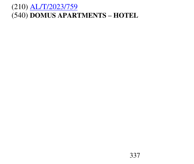 Zëri i markës DOMUS APARTMENTS – HOTEL 338 në buletin