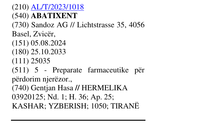 Zëri i markës ABATIXENT në buletin