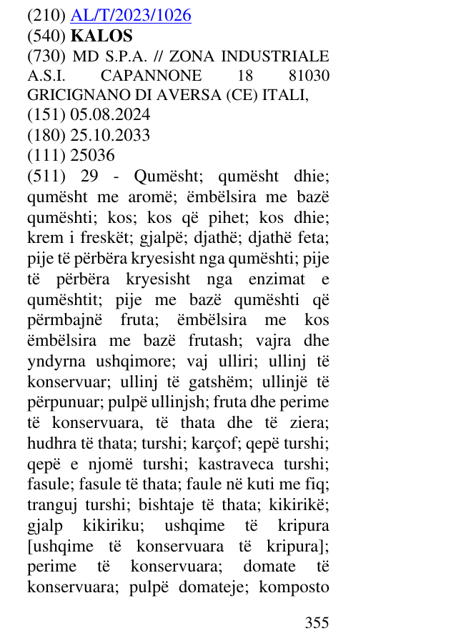 Zëri i markës KALOS në buletin