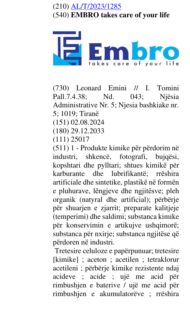 Zëri i markës EMBRO takes care of your life në buletin