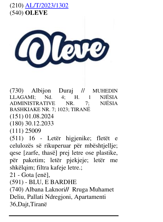 Zëri i markës OLEVE në buletin