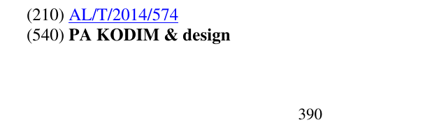 Zëri i markës PA KODIM & design 391 në buletin