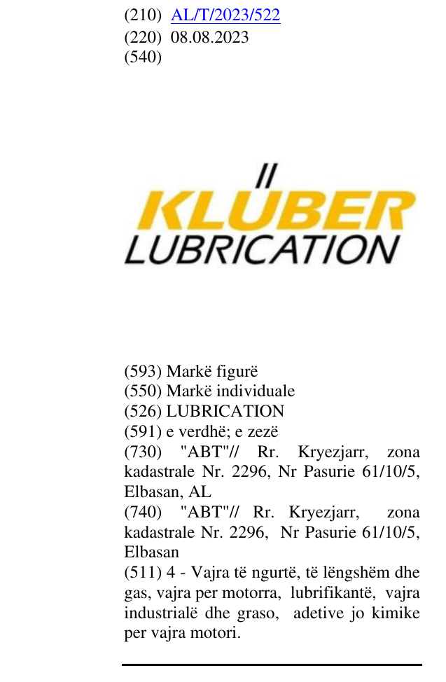 Zëri i markës LUBRICATION në buletin