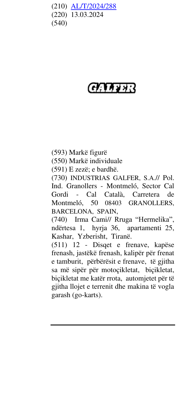 Zëri i markës GALFER në buletin
